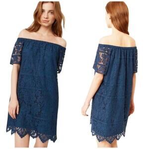 Ann Taylor LOFT Teal Blue Floral Lace Off-the-Shoulder Shift Dress Size XS